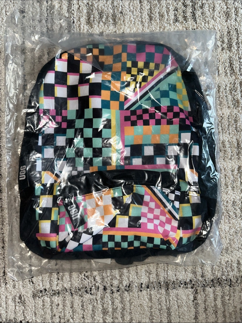 UGG Black Multicolor Geometric Check Backpack - Picture 3 of 4